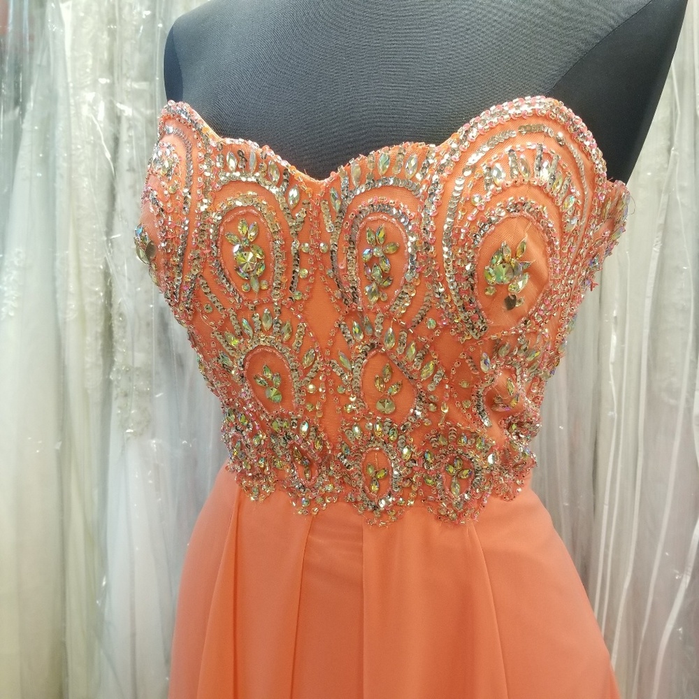 Coral Layered Chiffon Dress - Picture 2 of 5